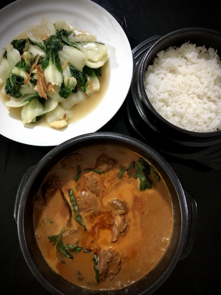 Thai red beef curry n bok choy stir-fry