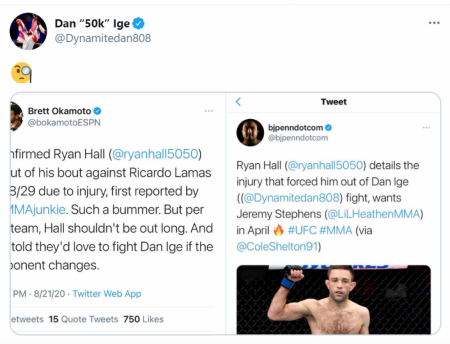 Dan Ige responds to Ryan Hall dropping out of fight and Hall now calling out Jeremy Stephens for April bout