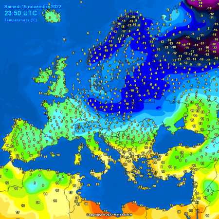 current temperatures in Europe 20/11/22