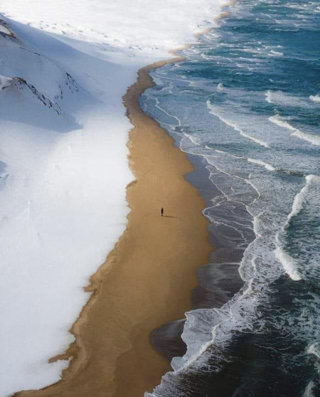 Sea of Japan where snow and beach and sea meet