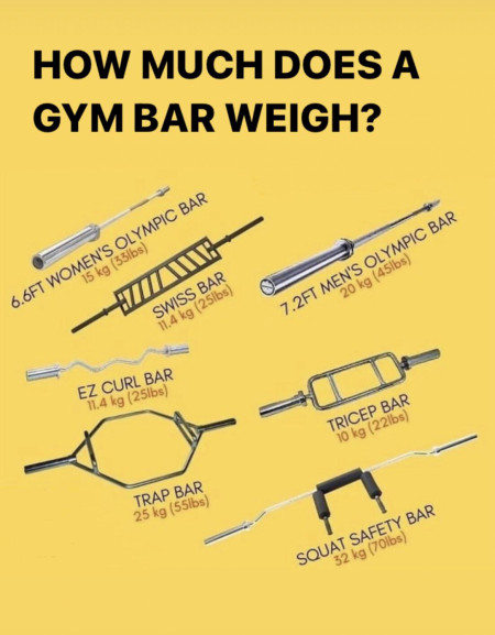 Guide to weight of different barbells