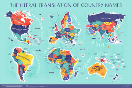 Map of the world with literally translated country names