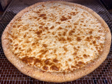 Sourdough cheese pizza with roasted garlic Parmesan crust &amp;amp; Alfredo sauce