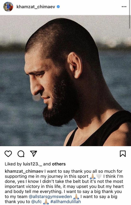 Khamzat Chimaev Seems to Announce Retirement on Instagram