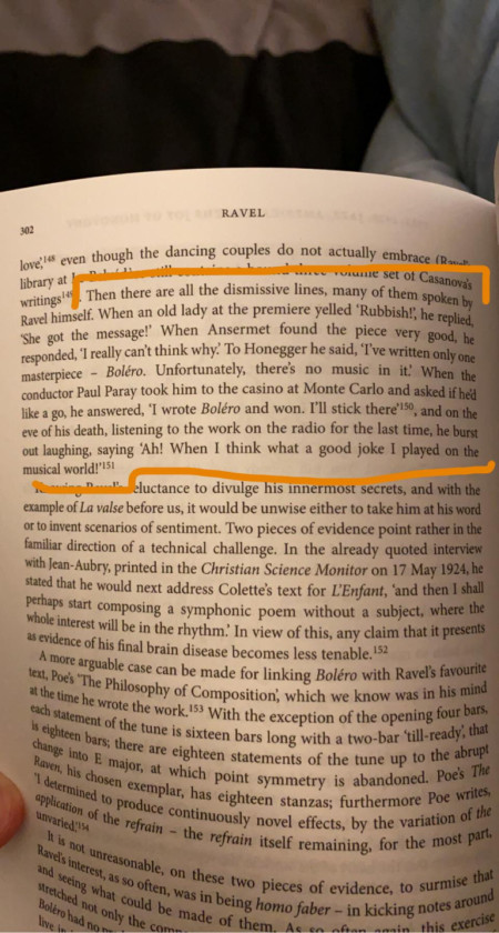 From Roger Nichols’ book on Ravel — Maurice, this is why we love you (regarding the composer’s comments about Boléro)