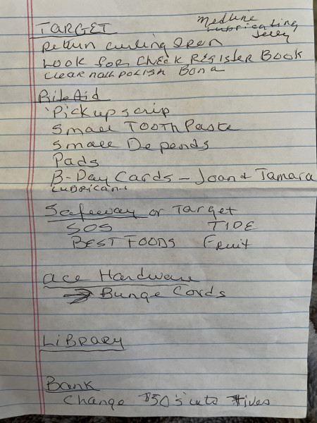 A little old lady’s list found today at Target