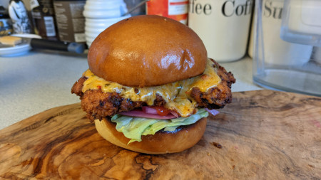 Buttermilk fried chicken in a brioche bun