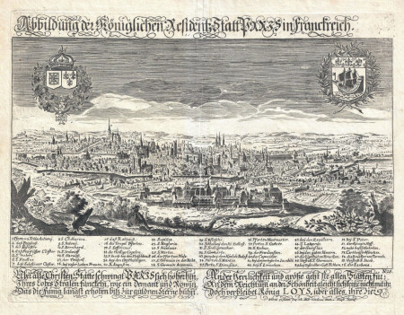 1650 German view map of Paris