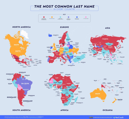 The most common last name in each country