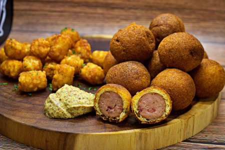 Andouille Sausage Mini Corndogs &amp;amp; Truffle Tots