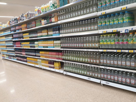 The freshly stocked drinks aisle