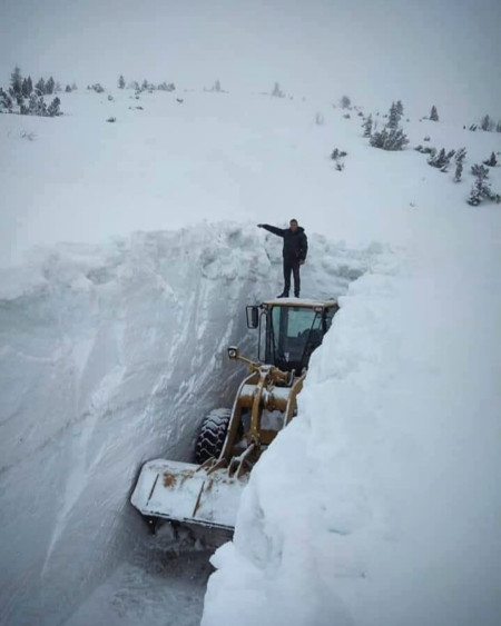 A typical scene every winter - clearing the road to Mala Crna Gora, one of the remotest villages in Montenegro