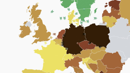 Germany burns a lot of coal when wind stops blowing. Map of yesterday - 745 CO2 gr per KWh