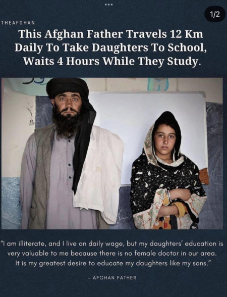 Afghan father takes his daughter to school and waits outside till she finishes her studies