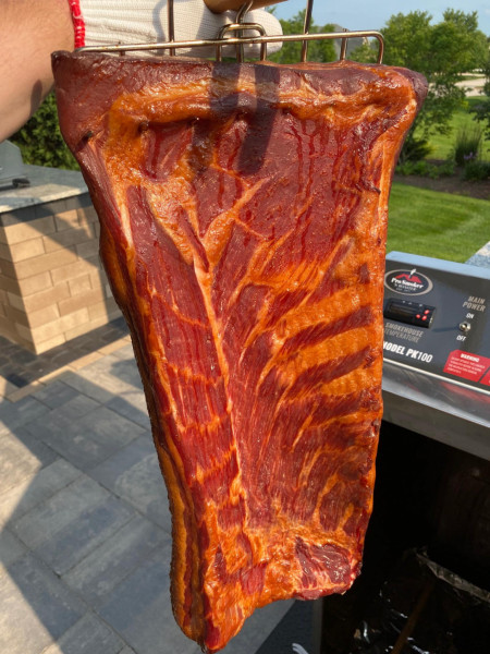 Homemade cherry wood smoked bacon