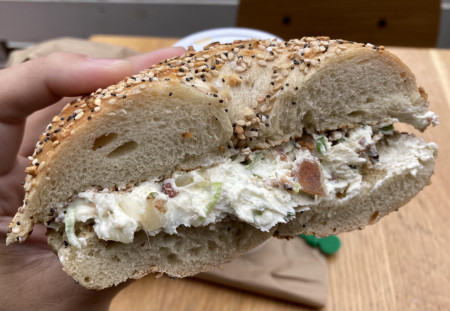 Everything bagel with bacon scallion cream cheese