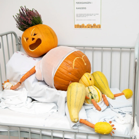 A truly strange carved pumpkin creation made by Danish Midwives at a local hospital