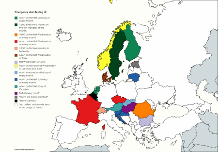 When are siren test occuring in different European countries