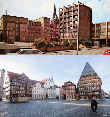 Germany is healing - Market place in Hildesheim, Lower Saxony then and now