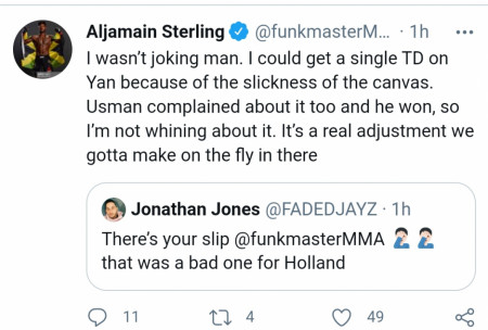 Aljamain Sterling claims cage was &quot;too slippery&quot; for him to take down Petr Yan