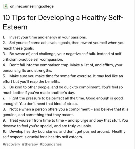 10 Tips for Developing a Healthy Self Esteem