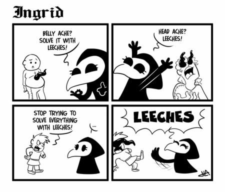 Ingrid the Plague Doctor: LEECHES! (comic by Harry Amorós)