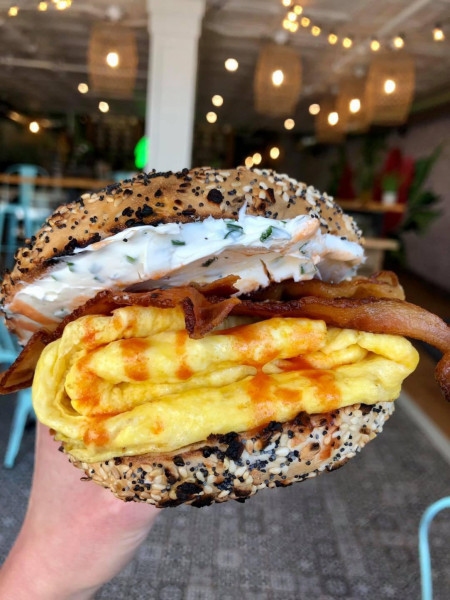 Oh, the chive cream cheese though. New Hampshire breakfast bagel