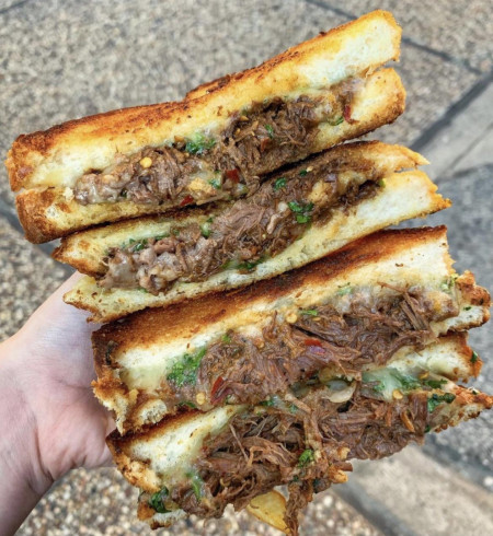 Who wants some juicy Birria (Goat Meat) Grilled Cheese!