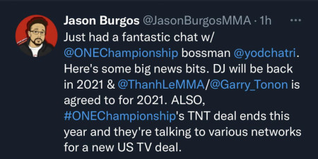 Managing Editor of Mixedmartialarts with Breaking News about ONE FC. Demetrious Johnson returns and Thanh Le vs Garry Tonon in 2021