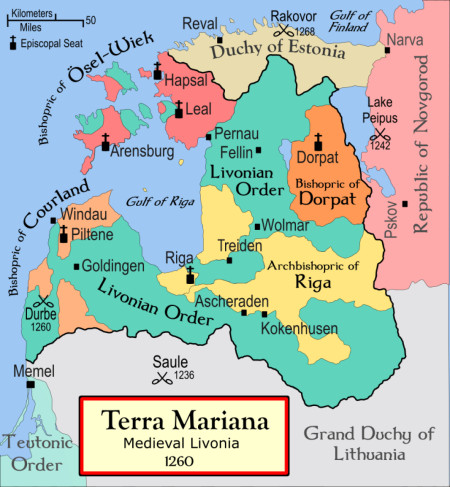 On this day in 1207 – Terra Mariana (Old Livonia) eventually comprising present-day Latvia and Estonia, is established