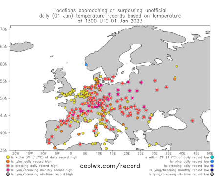 2023 begins with a long list of record high temperature across the whole continent, due to the ongoing heat wave