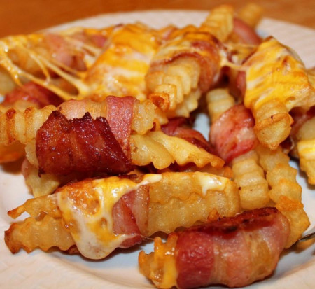 Bacon wrapped cheese fries