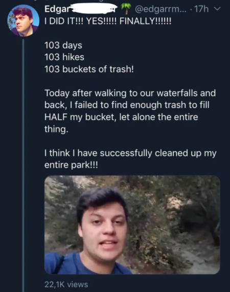 This guy cleaned up an entire park by himself!