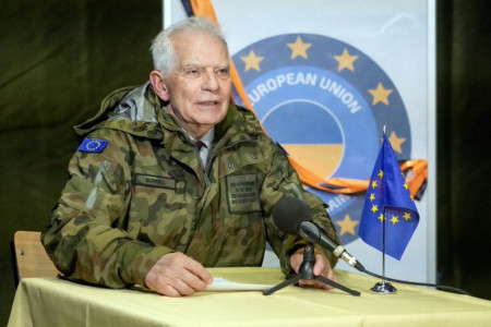 Foreign Affairs head Borrell announcing the official start of the EU training mission for Ukrainian troops yesterday