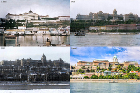 Modern history of Budapest&#039;s Royal Palace and its surroundings in four pictures (colorized)