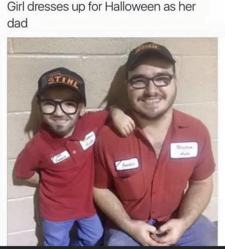 Girl dresses up as her Dad for Halloween