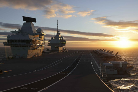 HMS Queen Elizabeth at sea with 8 F-35Bs embarked