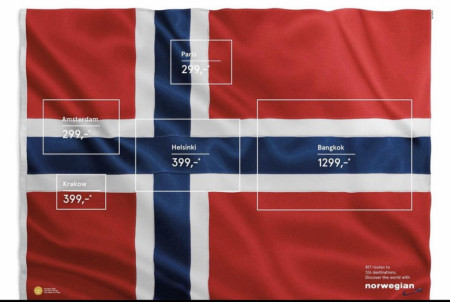 Great ad by Norwegian air cuts out part of its flag to flags represent different destinations