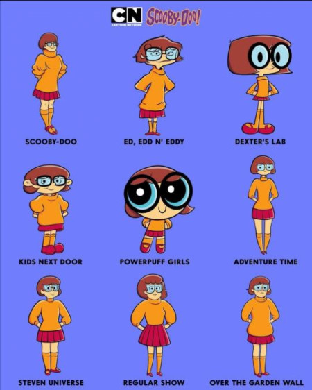 Velma in different form of cartoon styles