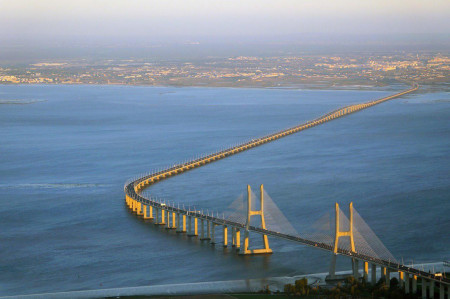 Vasco de Gama bridge in Lisbon, Portugal. The longest (standing) bridge in Europe