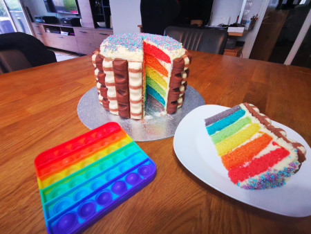 Rainbow Cake with KinderBueno