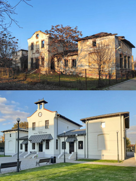 Recently restored old school (dating from 1920-s) in Bolintin-Vale, a town in Southern Romania