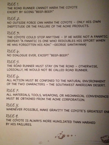 Chuck Jones, creator of Wile E. Coyote and the Road Runner cartoons, offers rules for the cartoon universe