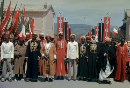 Sultan Olol Dinle and his Somali delegation of the Ajuuran Clan visiting a Nazi/Fascist rally in Italy in 1938