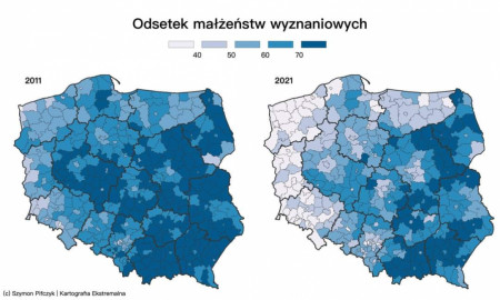 Percentage of religious marriages in Poland 2011-2021