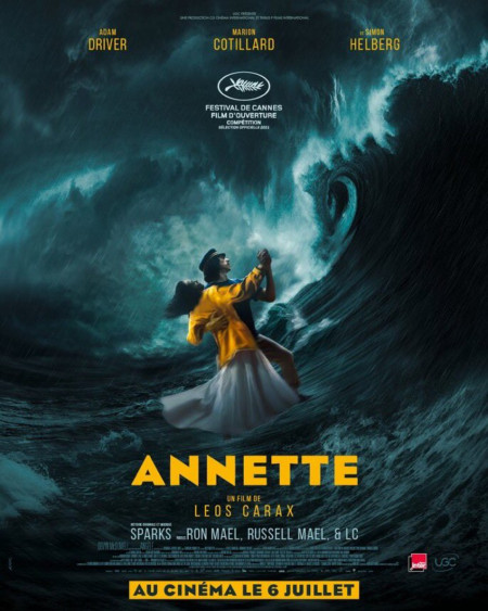 Official Poster for Leos Carax&#039;s musical film &#039;Annette&#039;, starring Adam Driver, Marion Cotillard, Simon Helberg, Angèle and Russell Mael