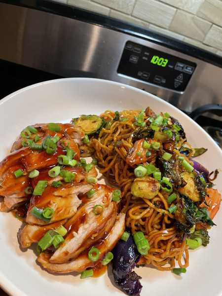 Wanted take-out, it was closed, so homemade Teriyaki Chicken w/ stir-fried noodles &amp;amp; veggies