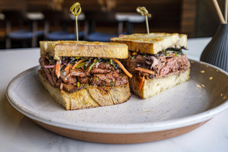 Black garlic roast beef sandwich