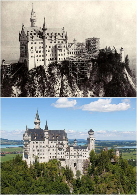 Neuschwanstein Castle, Germany - 1880s vs now