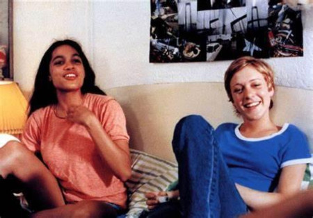 Chloe Sevigny and Rosario Dawson on the set of kids, 1994